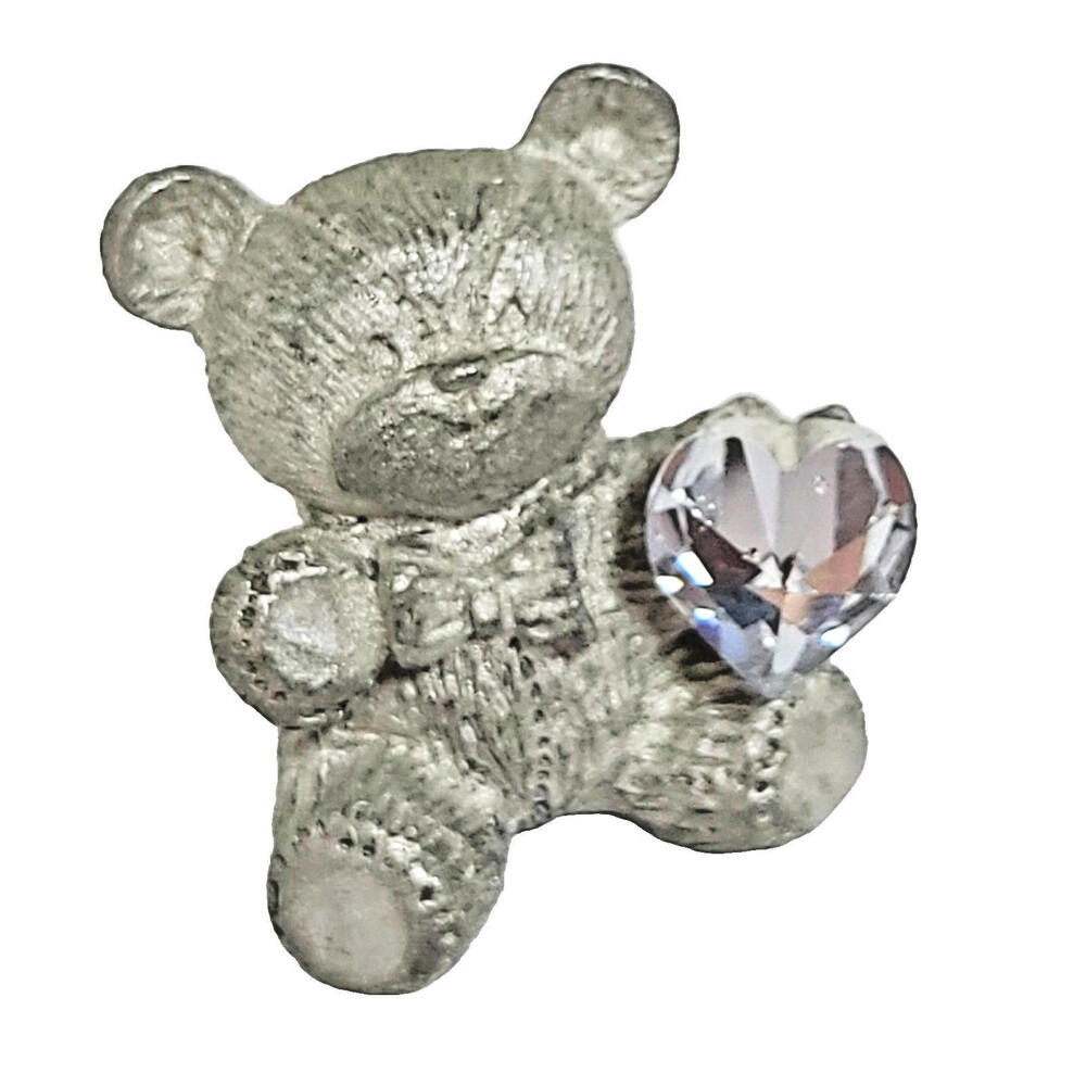 Vintage 1982 SPOONTIQUES Pewter Bear with Gem Heart 1.25" Tall 231 Collectibles